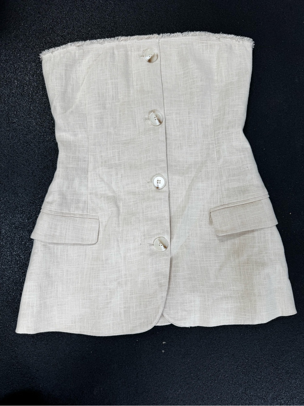 NWT Ronny Kobo Strapless Linen Blazer in Sand Size Small